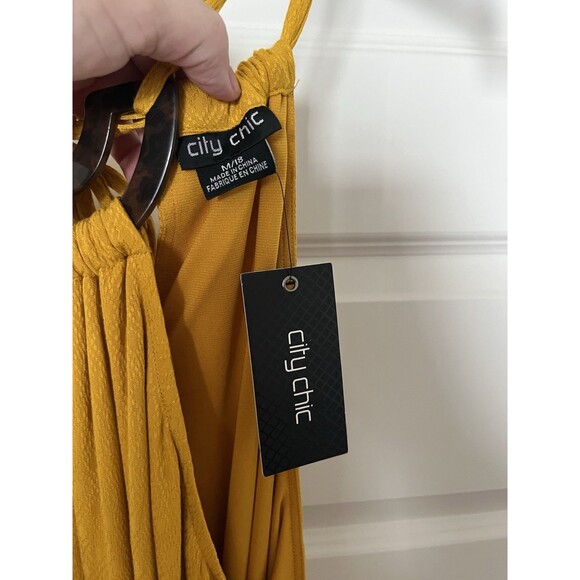 City Chic Halter Neck Maxi Fearless Size 18 NWT Zinnia Yellow Fall Color - Picture 7 of 9